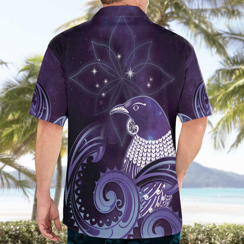 New Zealand Matariki Hawaiian Shirt Maori Tui Bird Purple Galaxy