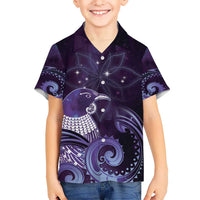 New Zealand Matariki Hawaiian Shirt Maori Tui Bird Purple Galaxy