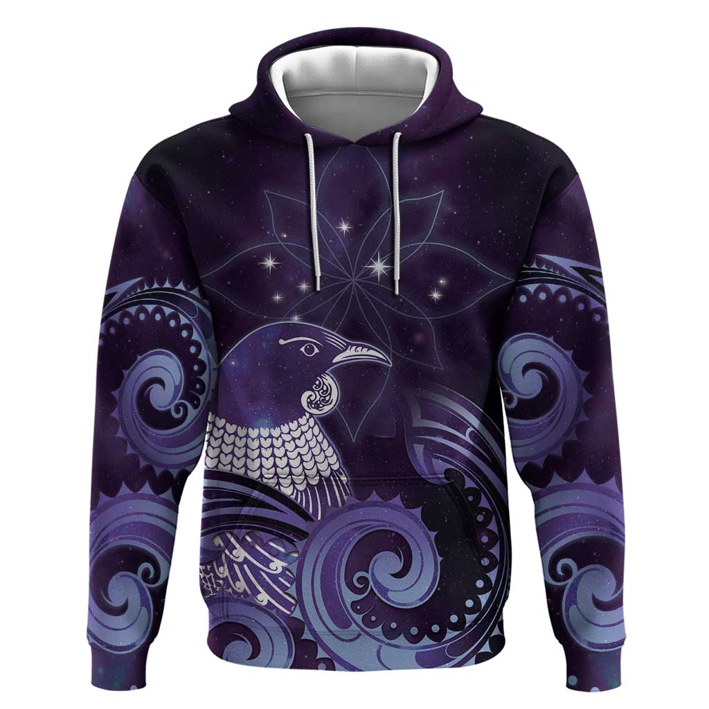New Zealand Matariki Hoodie Maori Tui Bird Purple Galaxy