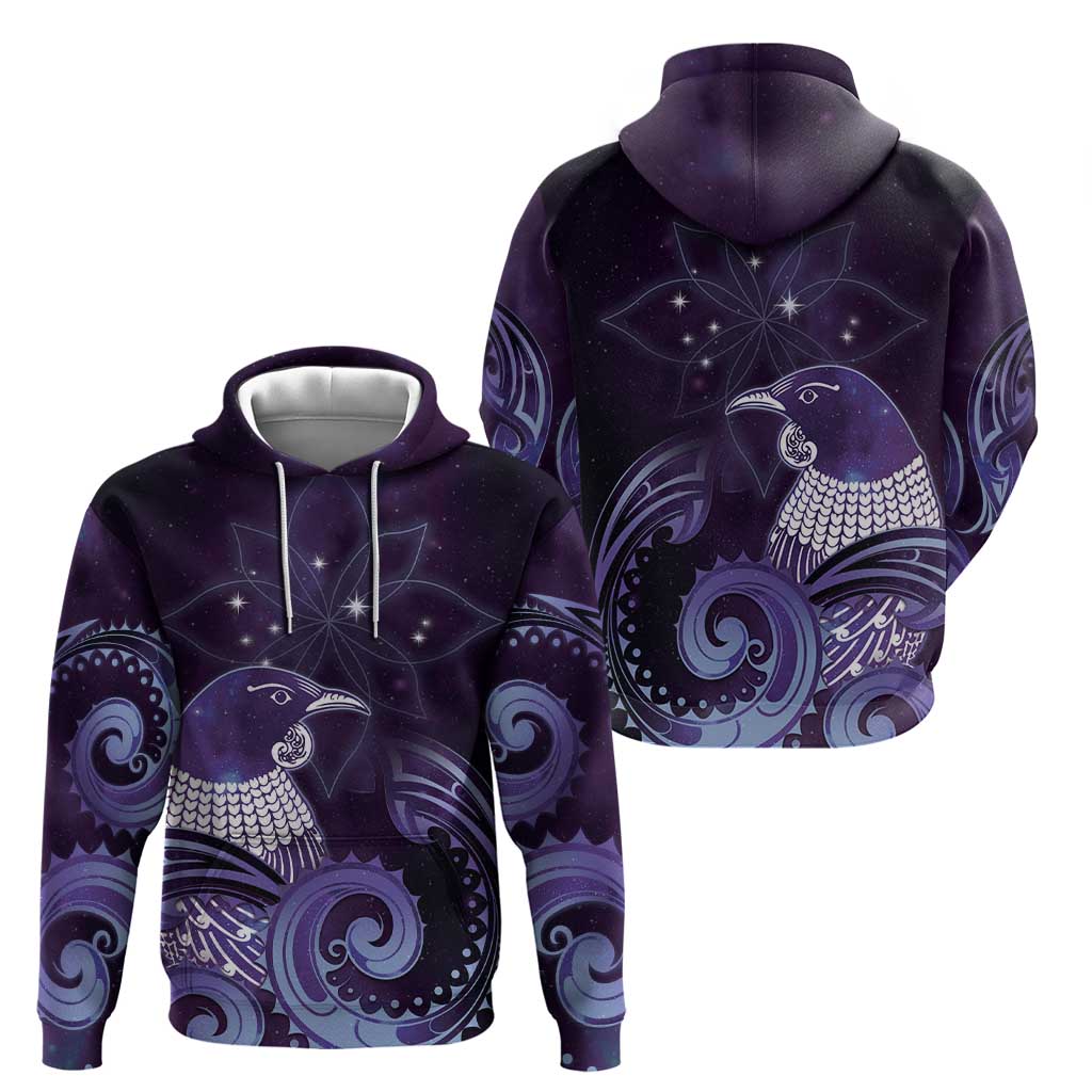 New Zealand Matariki Hoodie Maori Tui Bird Purple Galaxy