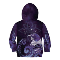 New Zealand Matariki Kid Hoodie Maori Tui Bird Purple Galaxy