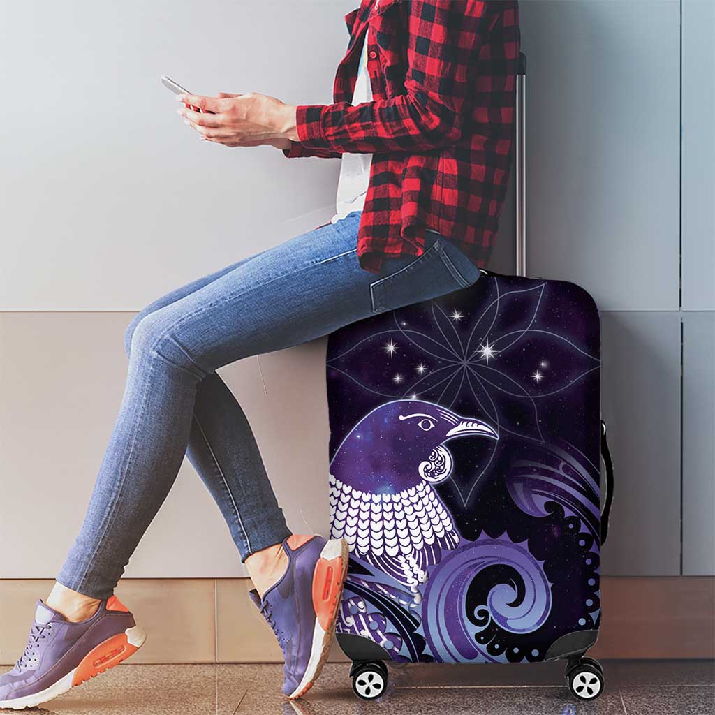 New Zealand Matariki Luggage Cover Maori Tui Bird Purple Galaxy
