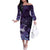 New Zealand Matariki Off The Shoulder Long Sleeve Dress Maori Tui Bird Purple Galaxy
