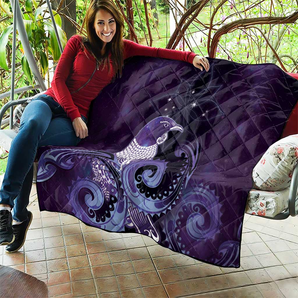 New Zealand Matariki Quilt Maori Tui Bird Purple Galaxy