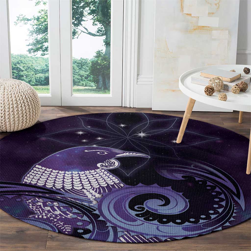 New Zealand Matariki Round Carpet Maori Tui Bird Purple Galaxy