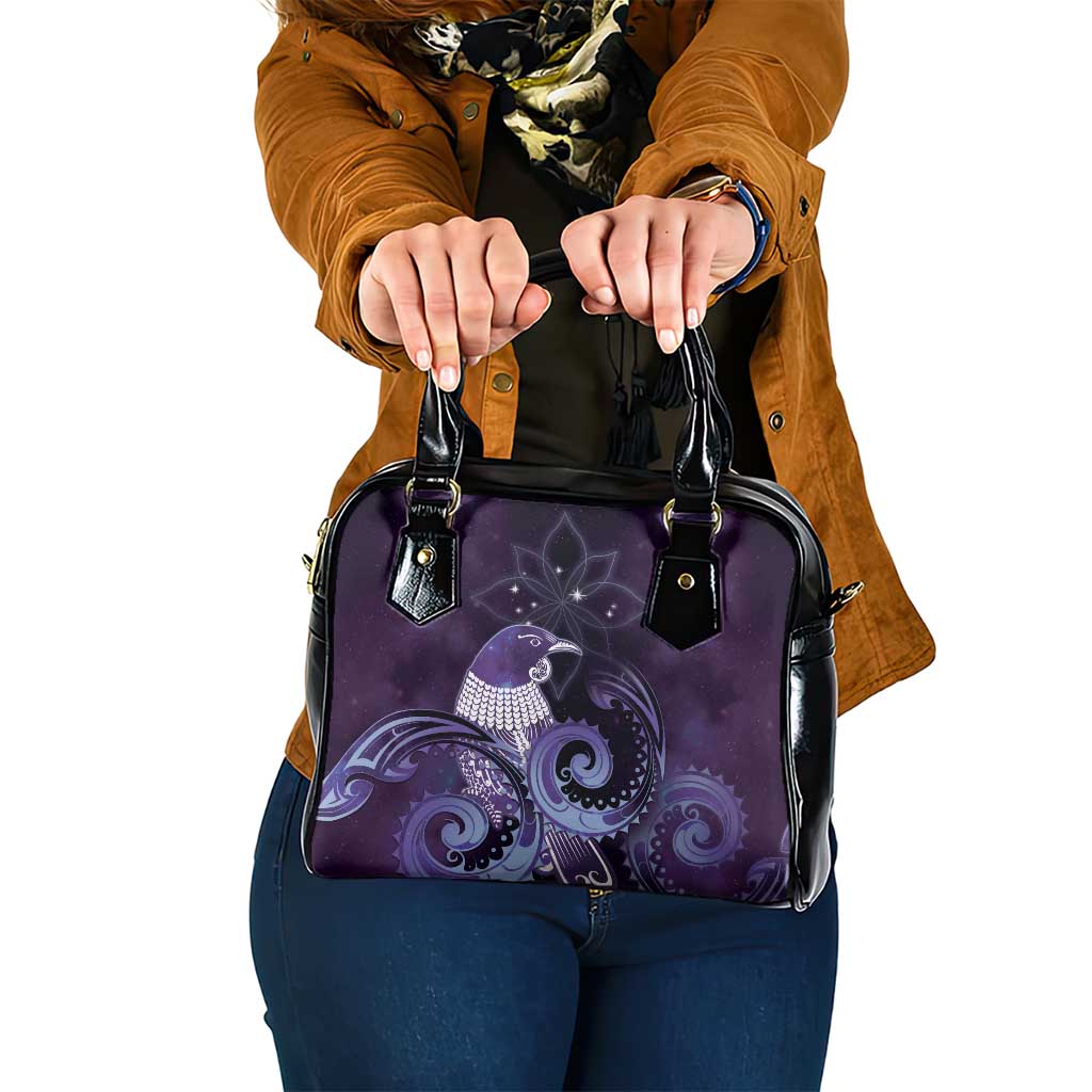 New Zealand Matariki Shoulder Handbag Maori Tui Bird Purple Galaxy