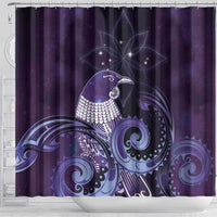 New Zealand Matariki Shower Curtain Maori Tui Bird Purple Galaxy