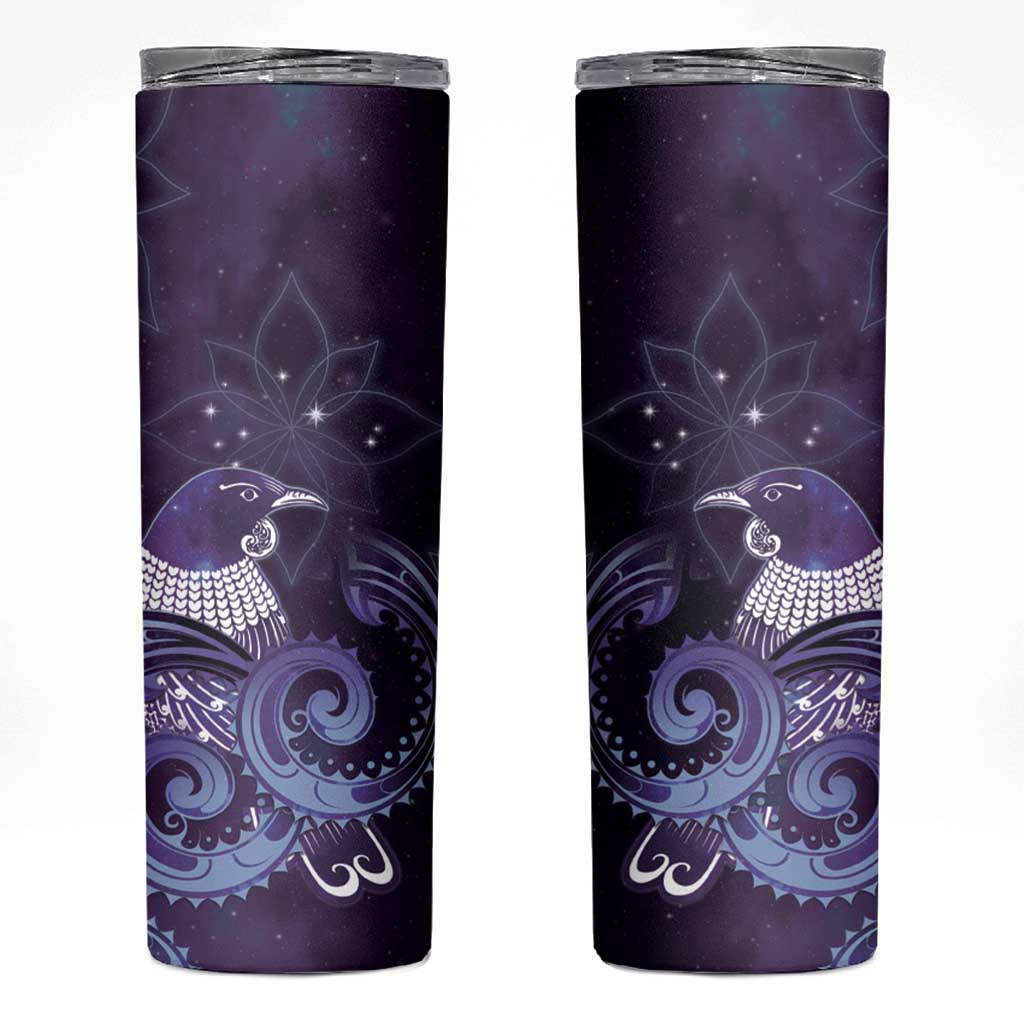New Zealand Matariki Skinny Tumbler Maori Tui Bird Purple Galaxy