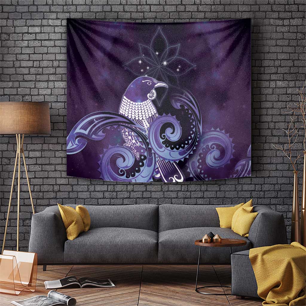 New Zealand Matariki Tapestry Maori Tui Bird Purple Galaxy