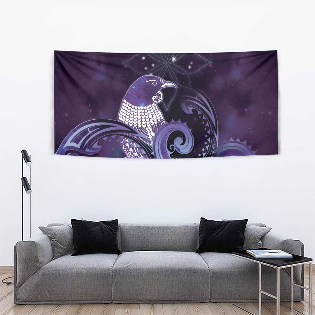 New Zealand Matariki Tapestry Maori Tui Bird Purple Galaxy