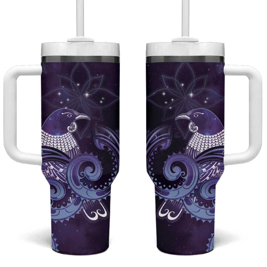 New Zealand Matariki Tumbler With Handle Maori Tui Bird Purple Galaxy