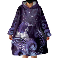 New Zealand Matariki Wearable Blanket Hoodie Maori Tui Bird Purple Galaxy