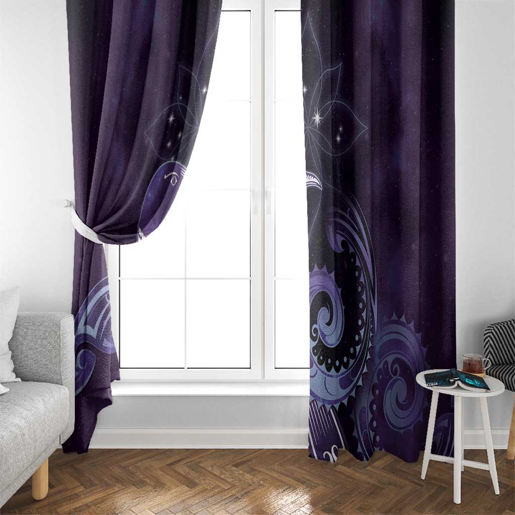 New Zealand Matariki Window Curtain Maori Tui Bird Purple Galaxy