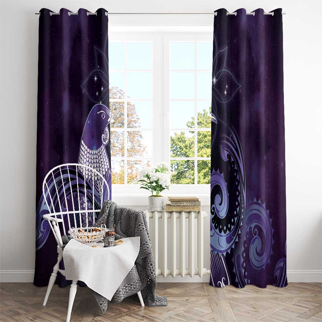 New Zealand Matariki Window Curtain Maori Tui Bird Purple Galaxy
