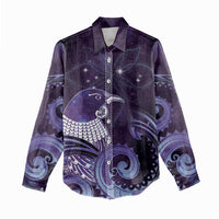 New Zealand Matariki Women Casual Shirt Maori Tui Bird Purple Galaxy