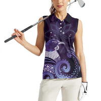 New Zealand Matariki Women Sleeveless Polo Shirt Maori Tui Bird Purple Galaxy