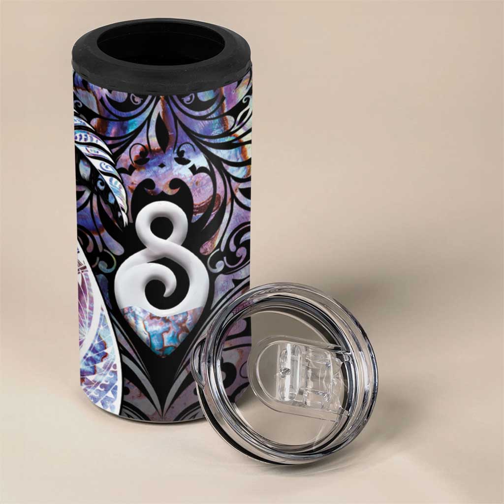 New Zealand Aotearoa 4 in 1 Can Cooler Tumbler Pikorua Single Twist Pink Paua Shell