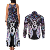 New Zealand Aotearoa Couples Matching Tank Maxi Dress and Long Sleeve Button Shirt Pikorua Single Twist Pink Paua Shell DT05 - Polynesian Pride