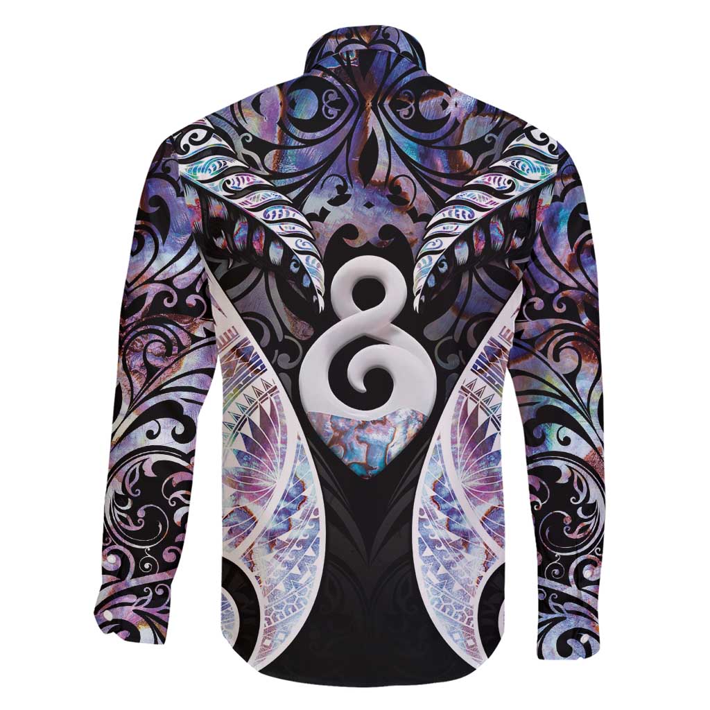 New Zealand Aotearoa Family Matching Long Sleeve Bodycon Dress and Hawaiian Shirt Pikorua Single Twist Pink Paua Shell DT05 - Polynesian Pride