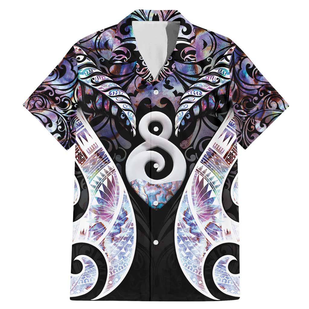 New Zealand Aotearoa Family Matching Mermaid Dress and Hawaiian Shirt Pikorua Single Twist Pink Paua Shell DT05 Dad's Shirt - Short Sleeve Pink - Polynesian Pride