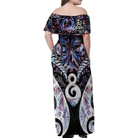 New Zealand Aotearoa Family Matching Off Shoulder Maxi Dress and Hawaiian Shirt Pikorua Single Twist Pink Paua Shell DT05 - Polynesian Pride