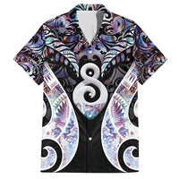 New Zealand Aotearoa Family Matching Off Shoulder Short Dress and Hawaiian Shirt Pikorua Single Twist Pink Paua Shell DT05 Dad's Shirt - Short Sleeve Pink - Polynesian Pride