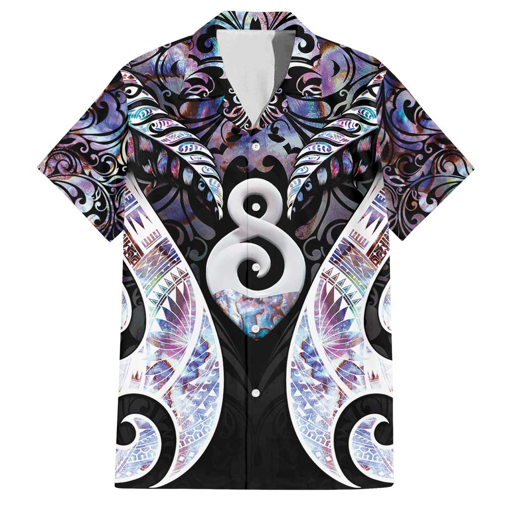 New Zealand Aotearoa Family Matching Puletasi and Hawaiian Shirt Pikorua Single Twist Pink Paua Shell DT05 Dad's Shirt - Short Sleeve Pink - Polynesian Pride