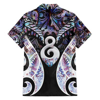 New Zealand Aotearoa Family Matching Short Sleeve Bodycon Dress and Hawaiian Shirt Pikorua Single Twist Pink Paua Shell DT05 - Polynesian Pride