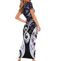 New Zealand Aotearoa Family Matching Short Sleeve Bodycon Dress and Hawaiian Shirt Pikorua Single Twist Pink Paua Shell DT05 - Polynesian Pride