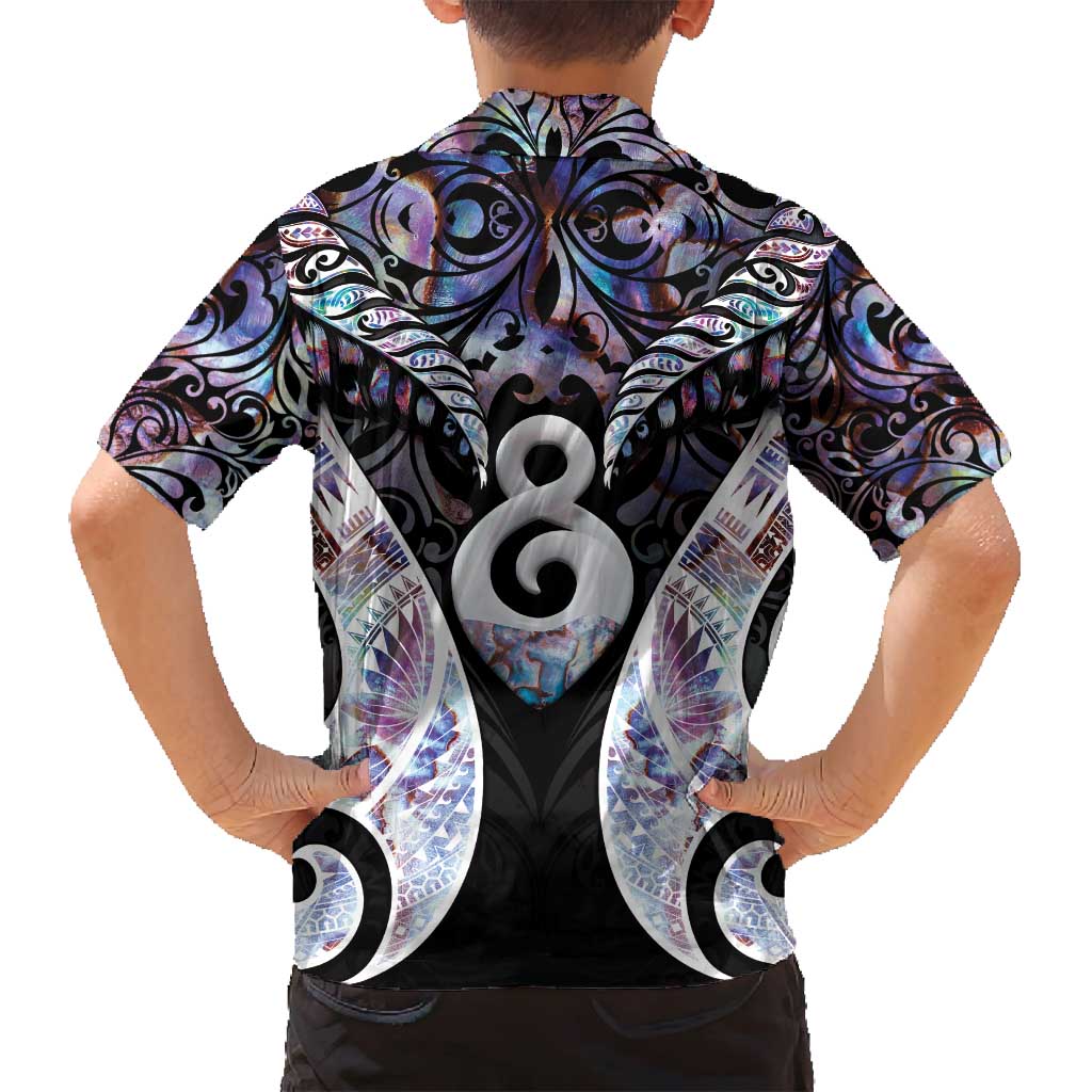 New Zealand Aotearoa Family Matching Summer Maxi Dress and Hawaiian Shirt Pikorua Single Twist Pink Paua Shell DT05 - Polynesian Pride