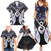 New Zealand Aotearoa Family Matching Summer Maxi Dress and Hawaiian Shirt Pikorua Single Twist Pink Paua Shell DT05 - Polynesian Pride