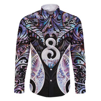 New Zealand Aotearoa Family Matching Summer Maxi Dress and Hawaiian Shirt Pikorua Single Twist Pink Paua Shell DT05 Dad's Shirt - Long Sleeve Pink - Polynesian Pride