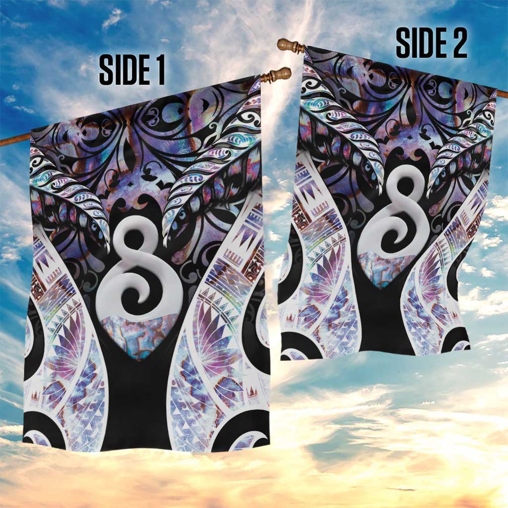 New Zealand Aotearoa Garden Flag Pikorua Single Twist Pink Paua Shell