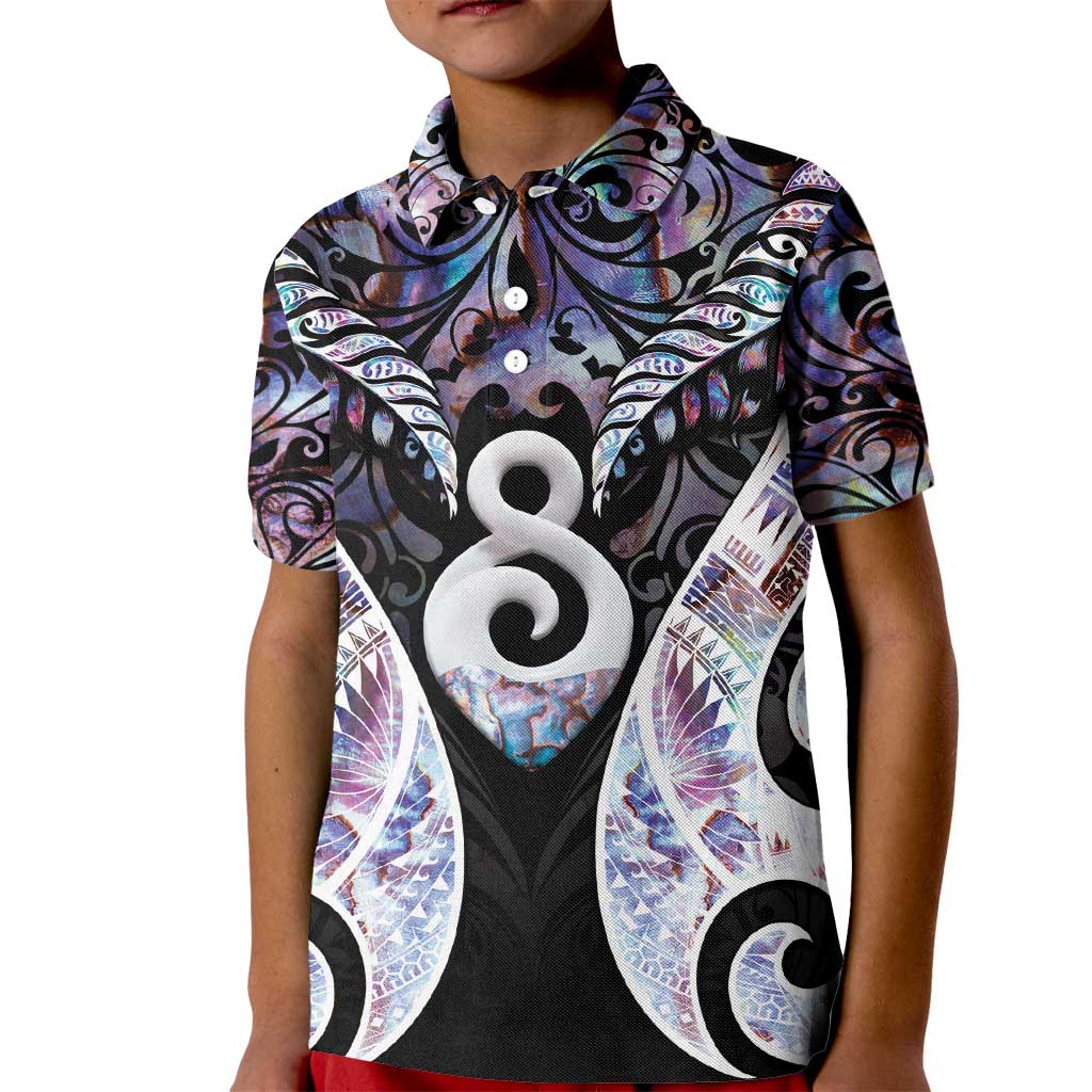 New Zealand Aotearoa Kid Polo Shirt Pikorua Single Twist Pink Paua Shell