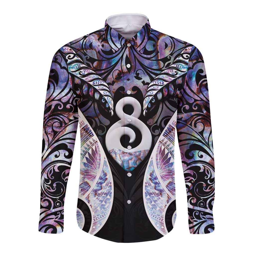 New Zealand Aotearoa Long Sleeve Button Shirt Pikorua Single Twist Pink Paua Shell