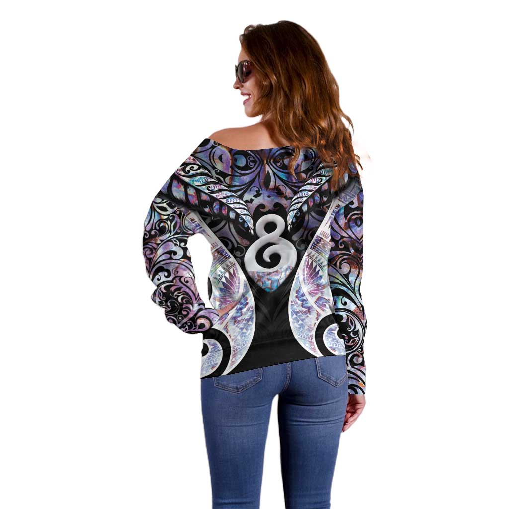 New Zealand Aotearoa Off Shoulder Sweater Pikorua Single Twist Pink Paua Shell