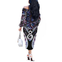 New Zealand Aotearoa Off The Shoulder Long Sleeve Dress Pikorua Single Twist Pink Paua Shell