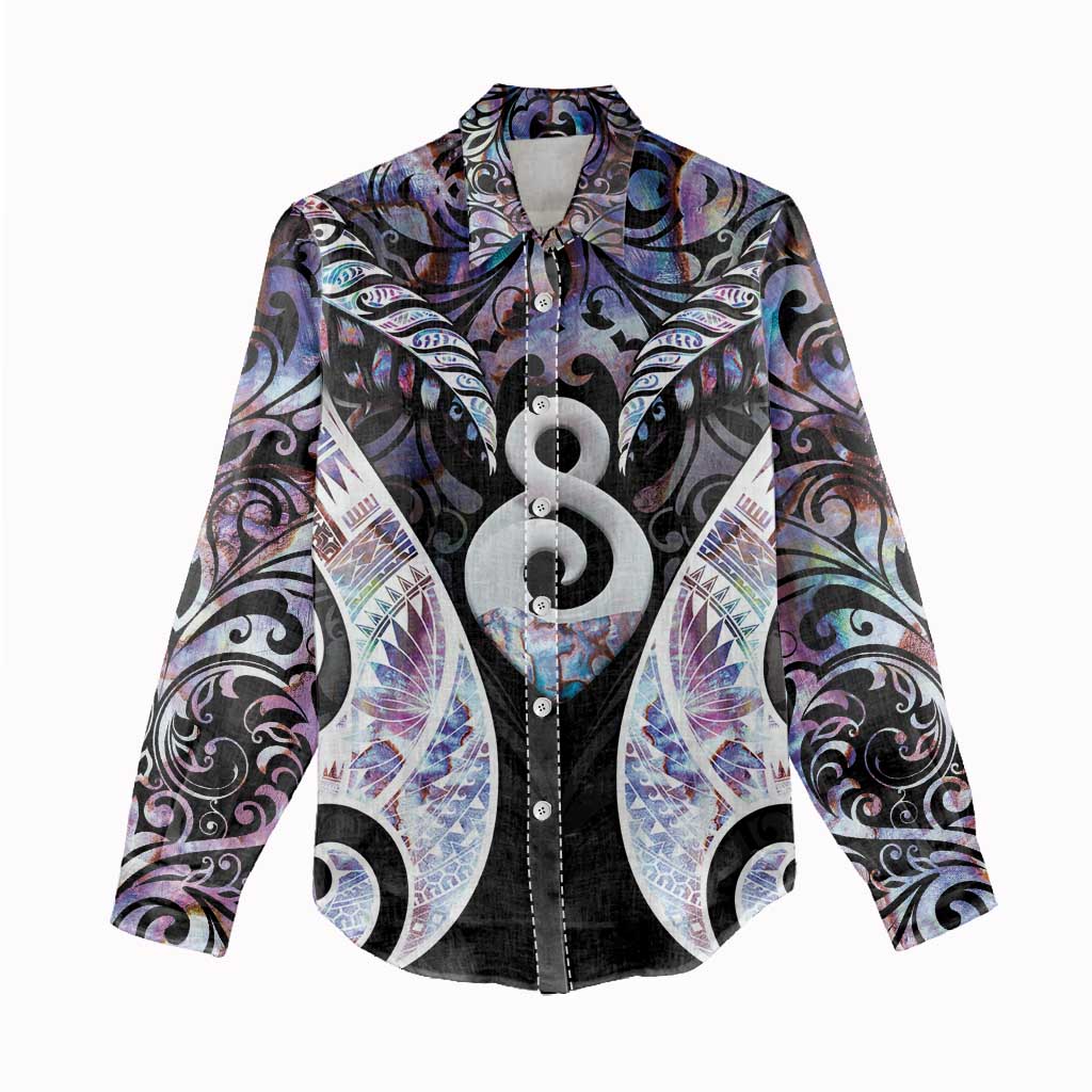 New Zealand Aotearoa Women Casual Shirt Pikorua Single Twist Pink Paua Shell