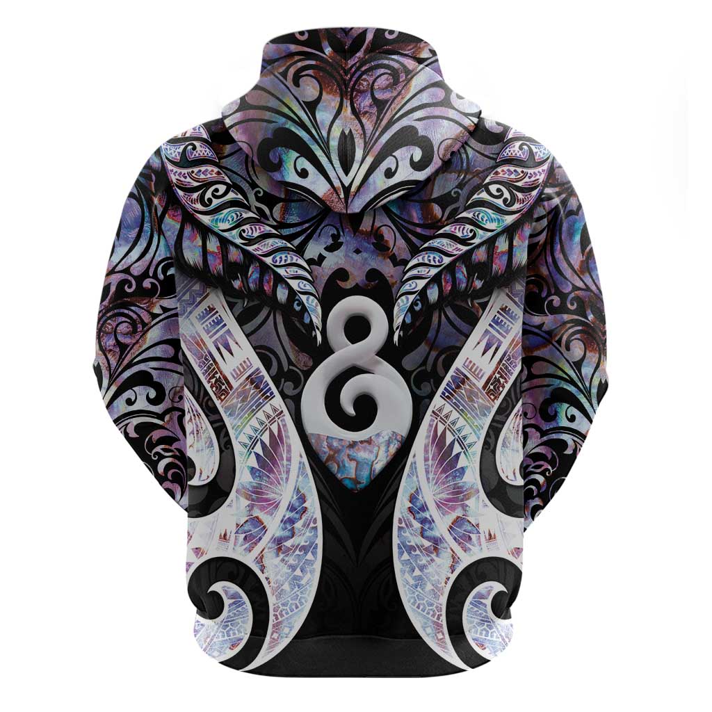New Zealand Aotearoa Zip Hoodie Pikorua Single Twist Pink Paua Shell DT05 - Polynesian Pride