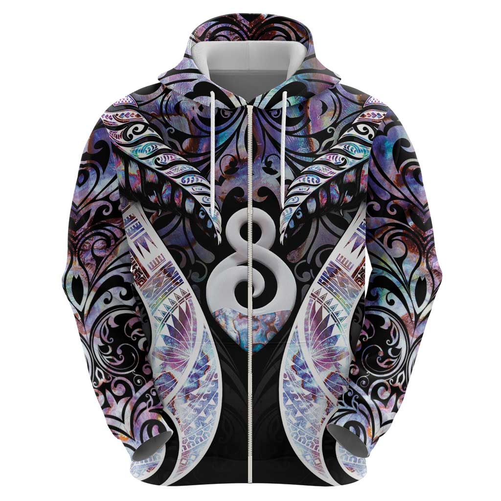 New Zealand Aotearoa Zip Hoodie Pikorua Single Twist Pink Paua Shell DT05 - Polynesian Pride