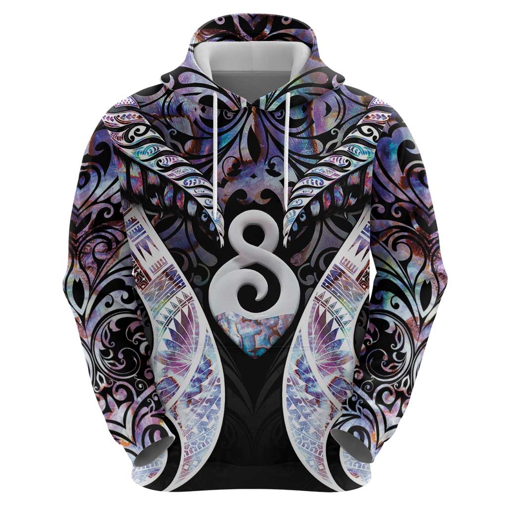 New Zealand Aotearoa Zip Hoodie Pikorua Single Twist Pink Paua Shell DT05 - Polynesian Pride