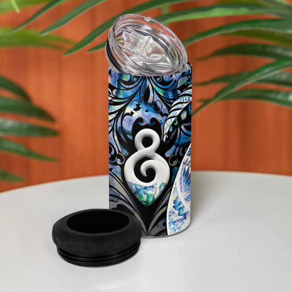 New Zealand Aotearoa 4 in 1 Can Cooler Tumbler Pikorua Single Twist Green Paua Shell