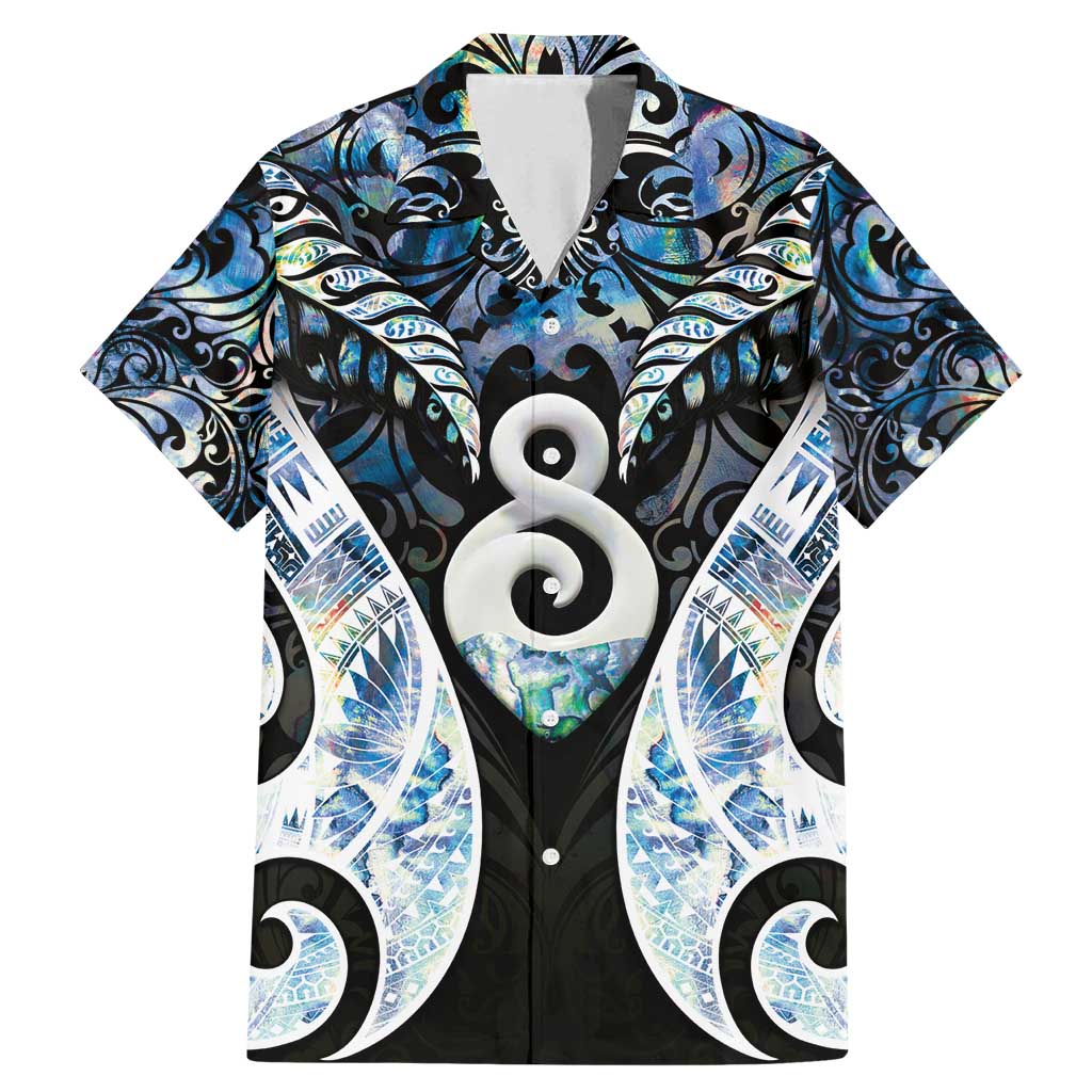 New Zealand Aotearoa Family Matching Mermaid Dress and Hawaiian Shirt Pikorua Single Twist Green Paua Shell DT05 Dad's Shirt - Short Sleeve Green - Polynesian Pride