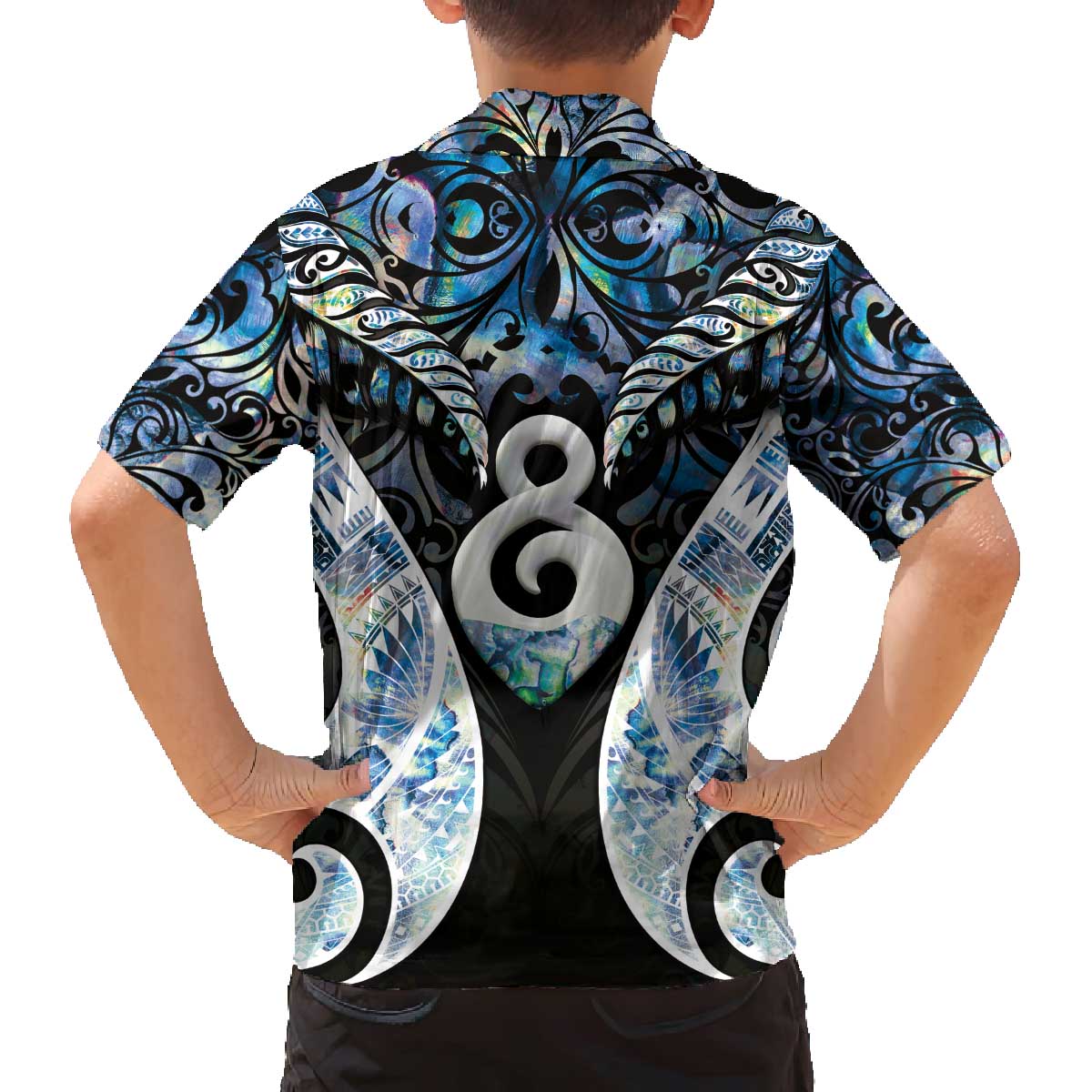 New Zealand Aotearoa Family Matching Off The Shoulder Long Sleeve Dress and Hawaiian Shirt Pikorua Single Twist Green Paua Shell