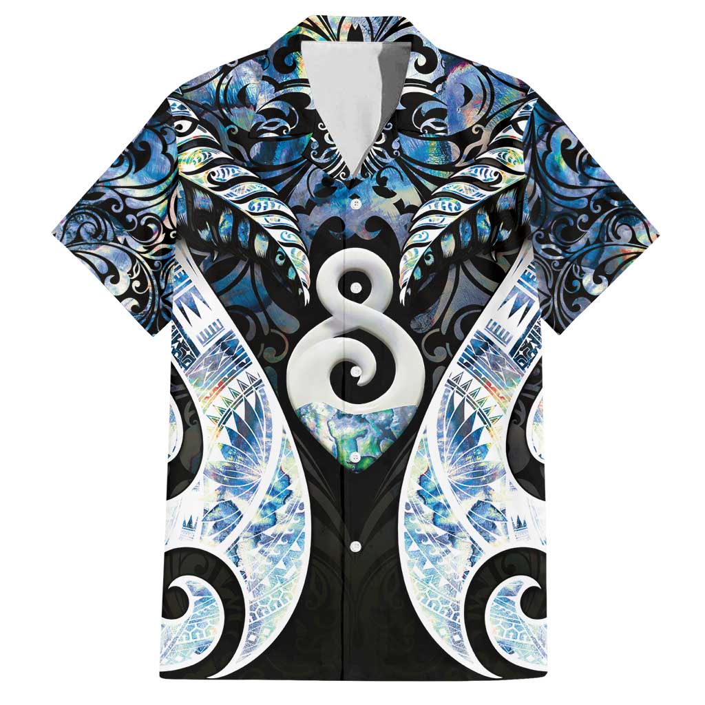 New Zealand Aotearoa Family Matching Off Shoulder Short Dress and Hawaiian Shirt Pikorua Single Twist Green Paua Shell DT05 Dad's Shirt - Short Sleeve Green - Polynesian Pride