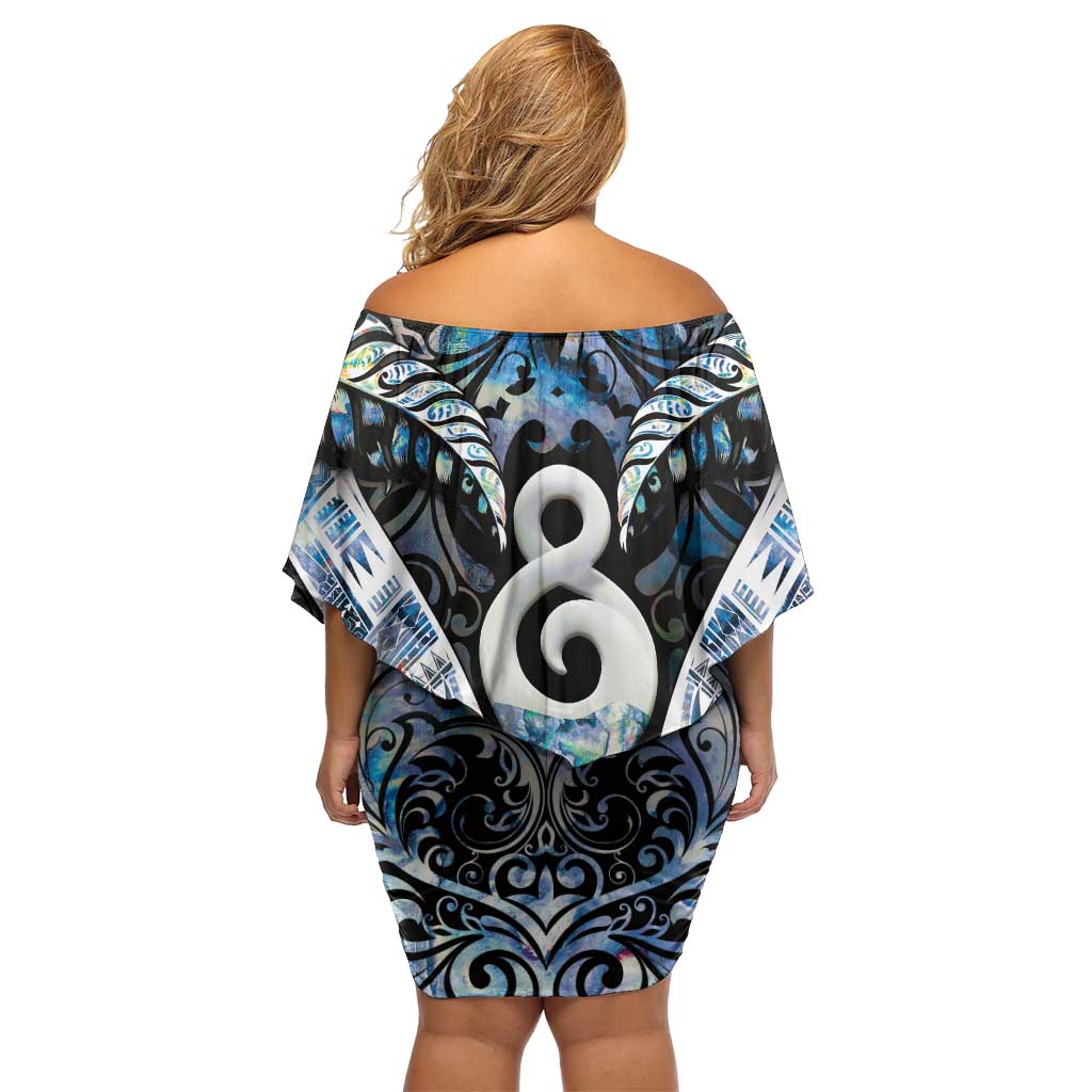 New Zealand Aotearoa Family Matching Off Shoulder Short Dress and Hawaiian Shirt Pikorua Single Twist Green Paua Shell DT05 - Polynesian Pride