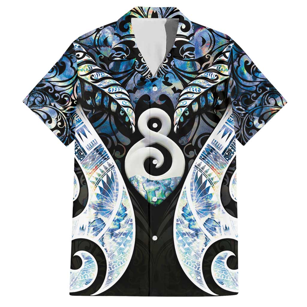 New Zealand Aotearoa Family Matching Short Sleeve Bodycon Dress and Hawaiian Shirt Pikorua Single Twist Green Paua Shell DT05 Dad's Shirt - Short Sleeve Green - Polynesian Pride