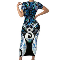 New Zealand Aotearoa Family Matching Short Sleeve Bodycon Dress and Hawaiian Shirt Pikorua Single Twist Green Paua Shell DT05 Mom's Dress Green - Polynesian Pride