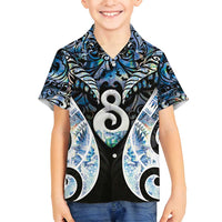 New Zealand Aotearoa Family Matching Summer Maxi Dress and Hawaiian Shirt Pikorua Single Twist Green Paua Shell DT05 Son's Shirt Green - Polynesian Pride