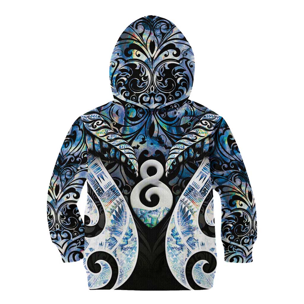 New Zealand Aotearoa Kid Hoodie Pikorua Single Twist Green Paua Shell